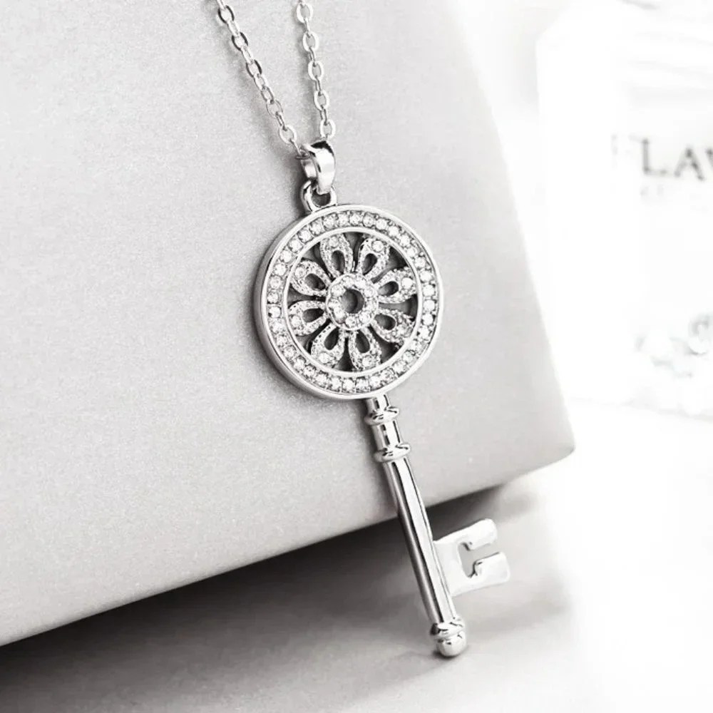 Hollow Flower Cz Dainty Micro Pave Silver Plated Necklaces For Women,Ev
